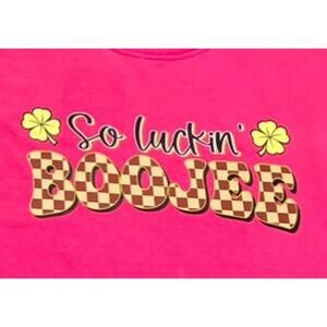 Hot Pink Graphic Tee So Luckin Boojee‎ Ghost Shamrock Lucky Charm Outfit